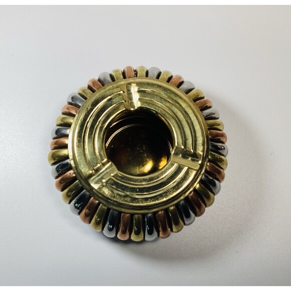 Tri-Color Metal Trinket Box Ash Tray 2-Piece - Picture 2 of 7